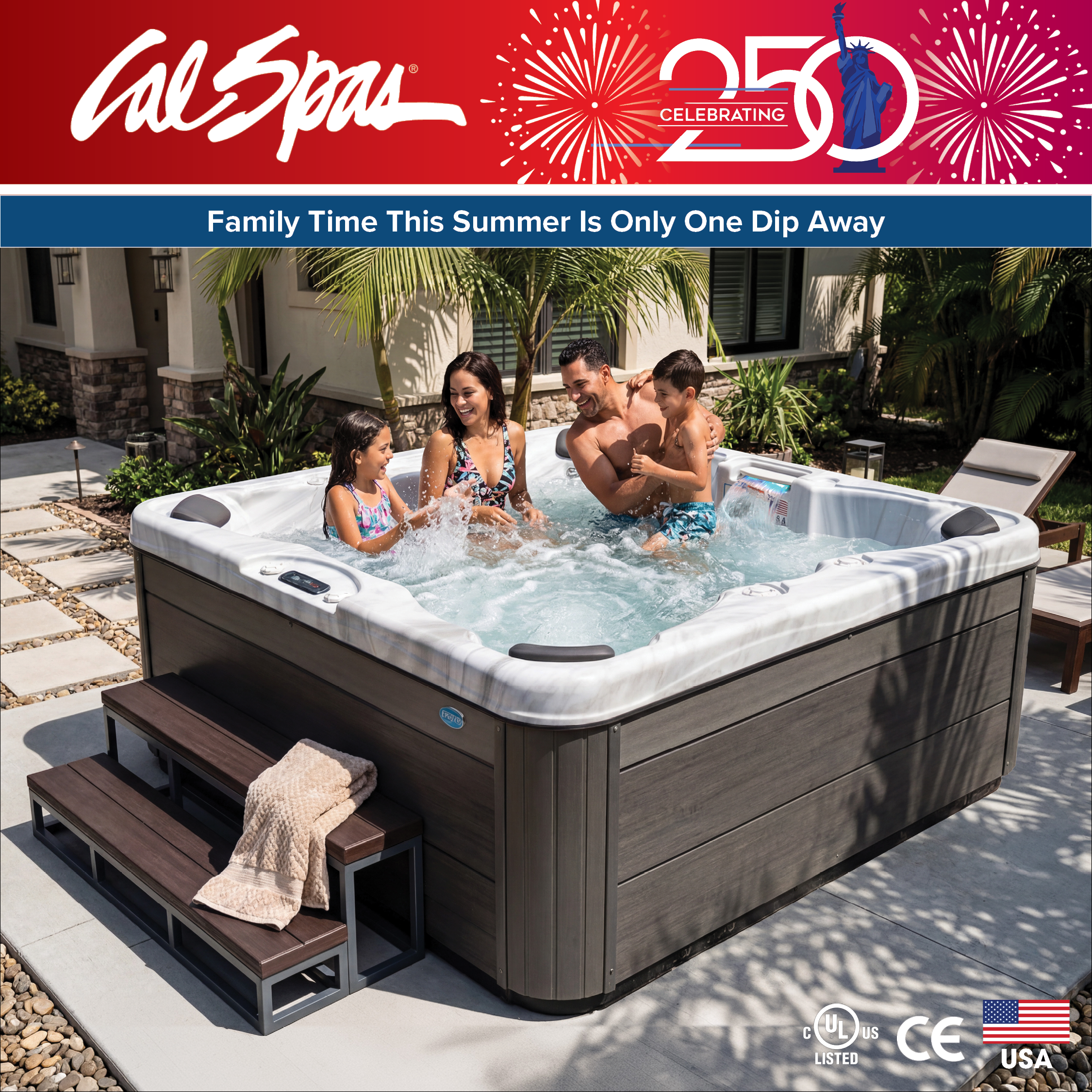 Calspas hot tub being used in a family setting - Lynn